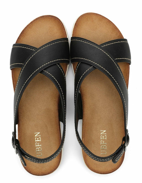 Load image into Gallery viewer, UBFEN Womens Flat Sandals Arch Support Adjustable Slingback Black Size 8
