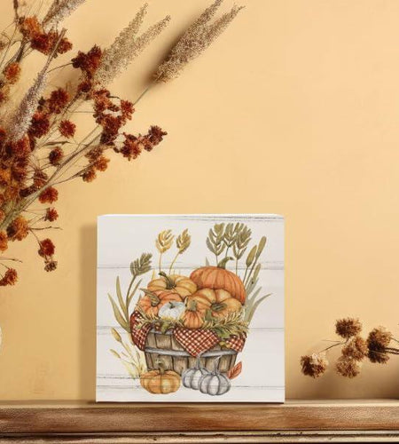 ULEGIE Fall Autumn Wood Box Sign Pumpkin Thanksgiving Decor 5x5 Inch