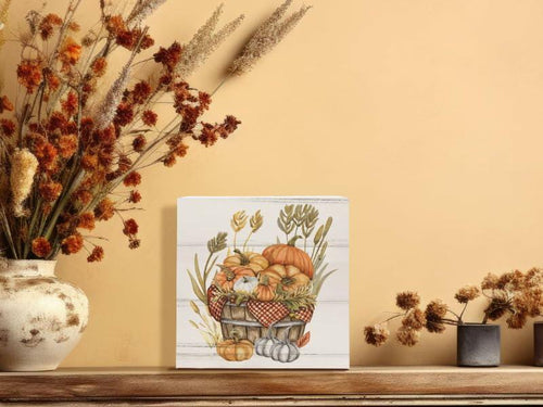 Load image into Gallery viewer, ULEGIE Fall Autumn Wood Box Sign Pumpkin Thanksgiving Decor 5x5 Inch

