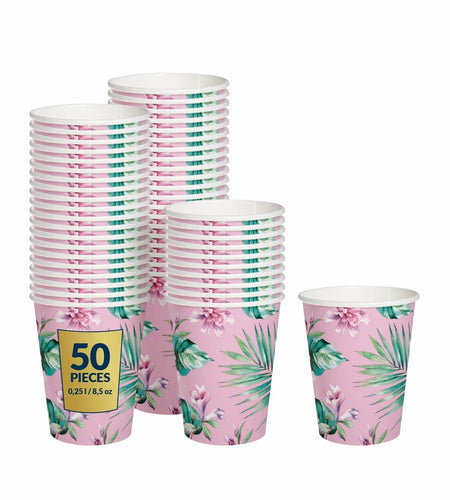 PAW Decor Collection Disposable Paper Cups 8.5oz 50-Pack Pink Floral