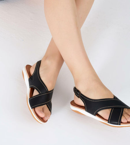 UBFEN Womens Flat Sandals Arch Support Adjustable Slingback Black Size 8