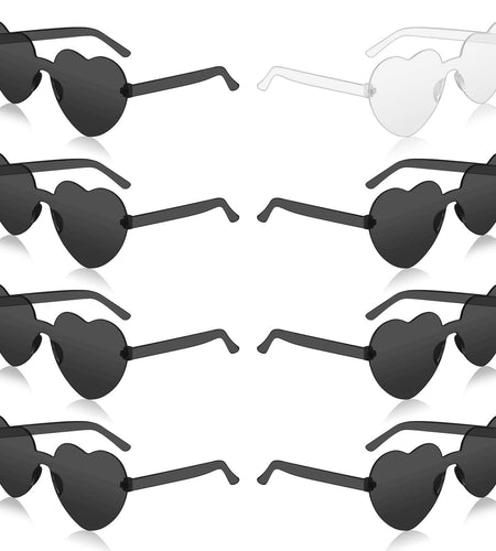 MGupzao 8 Pack Heart Shaped Sunglasses Frameless Black & Translucent