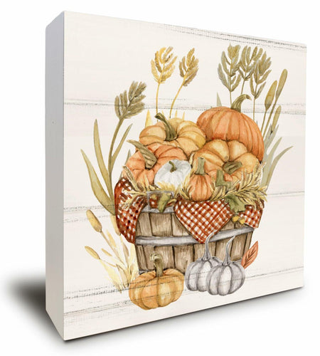 ULEGIE Fall Autumn Wood Box Sign Pumpkin Thanksgiving Decor 5x5 Inch
