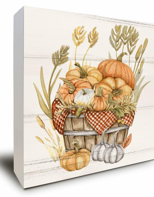 Load image into Gallery viewer, ULEGIE Fall Autumn Wood Box Sign Pumpkin Thanksgiving Decor 5x5 Inch
