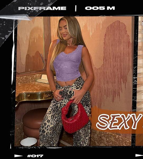 Load image into Gallery viewer, SAUNGKUAI Women's Sexy V Neck Sleeveless Lace Floral Top Bluenova Size L
