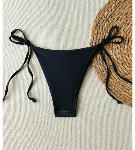 Verdusa Women's Boho Floral Thong Bikini Bottom Tie Side Black Size S
