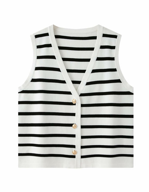 Load image into Gallery viewer, Chevara Women's Sleeveless Striped Sweater Vest V Neck White Size S
