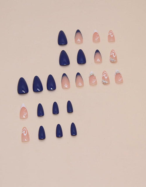 Load image into Gallery viewer, YEFIUO Press On Nails 24 Pcs Short Almond French Blue &amp; White Rhinestones
