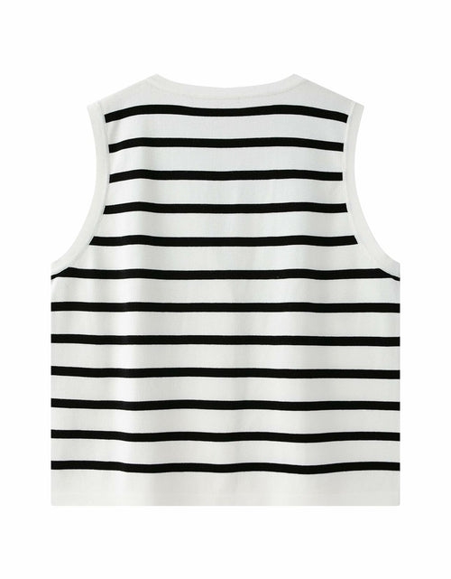 Load image into Gallery viewer, Chevara Women's Sleeveless Striped Sweater Vest V Neck White Size S
