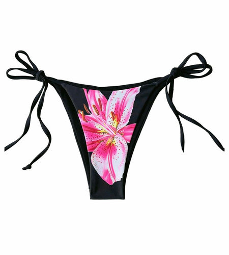 Verdusa Women's Boho Floral Thong Bikini Bottom Tie Side Black Size S