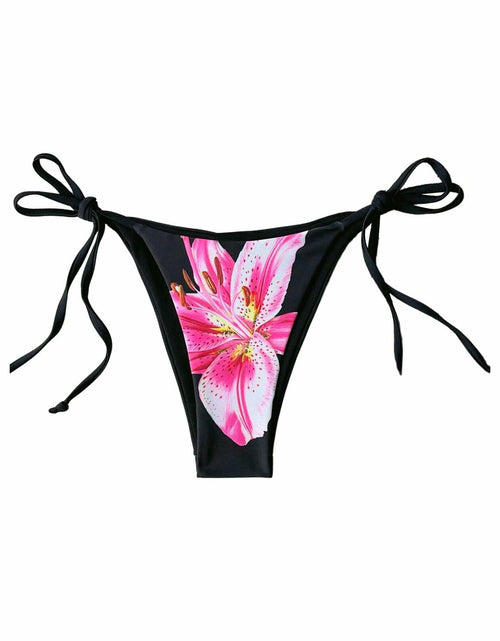 Load image into Gallery viewer, Verdusa Women's Boho Floral Thong Bikini Bottom Tie Side Black Size S
