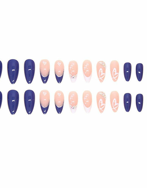 Load image into Gallery viewer, YEFIUO Press On Nails 24 Pcs Short Almond French Blue &amp; White Rhinestones
