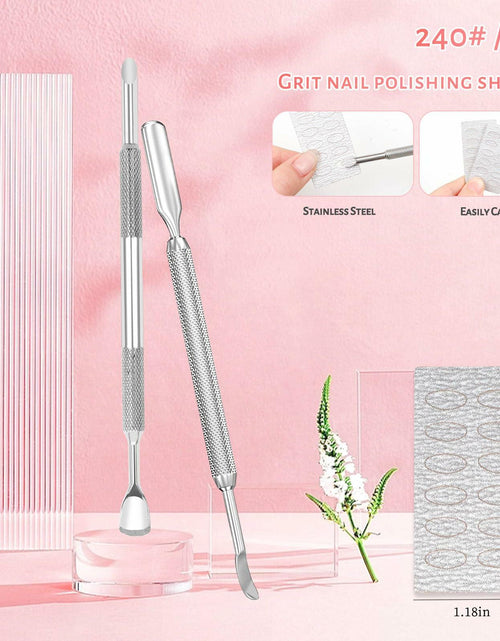 Load image into Gallery viewer, BOMOQING Cuticle Pusher 2PCS &amp; 60 Nail Sand Polishing Tablets Silver Kit
