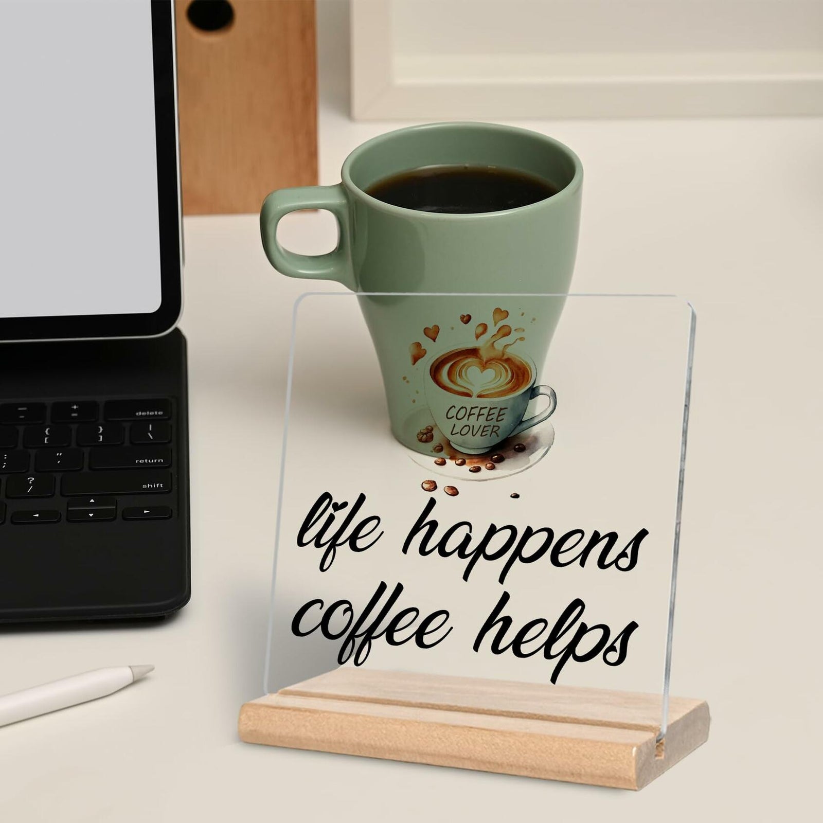 LUODWSST Funny Coffee Lovers Acrylic Decorative Sign White Kitchen Bar Decor