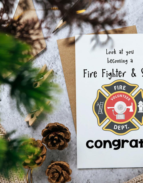 Load image into Gallery viewer, LouiseGifts Fire Fighter Graduation Card Red Paper 5x7 inches Modern Style
