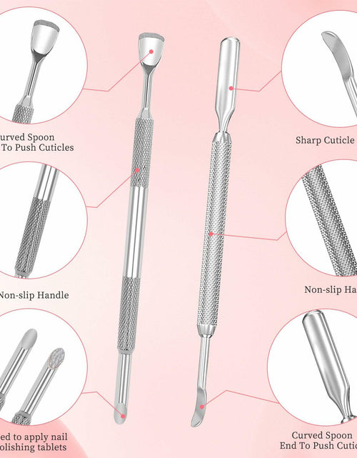 Load image into Gallery viewer, BOMOQING Cuticle Pusher 2PCS &amp; 60 Nail Sand Polishing Tablets Silver Kit
