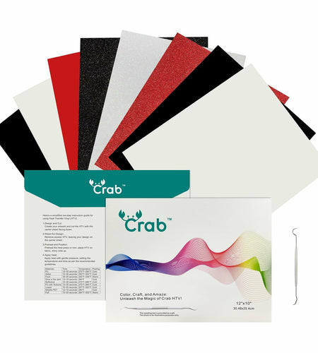 Crab HTV Heat Transfer Vinyl 8 Pack PU Glitter Puff 12x10 Inch