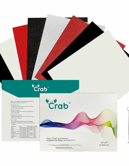 Load image into Gallery viewer, Crab HTV Heat Transfer Vinyl 8 Pack PU Glitter Puff 12x10 Inch
