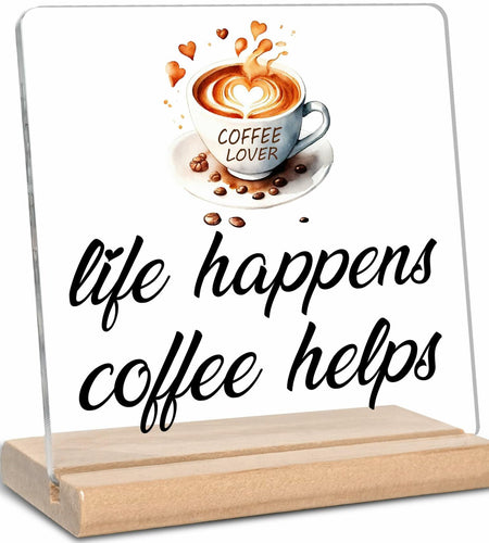 LUODWSST Funny Coffee Lovers Acrylic Decorative Sign White Kitchen Bar Decor