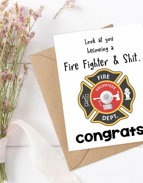 Load image into Gallery viewer, LouiseGifts Fire Fighter Graduation Card Red Paper 5x7 inches Modern Style

