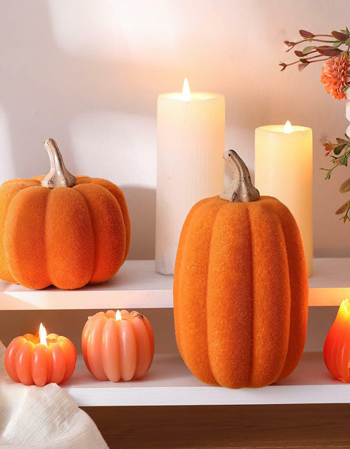 Load image into Gallery viewer, Vicenpal 2 Pcs Orange Foam Pumpkins Fall Thanksgiving Decor Flocked Velvet
