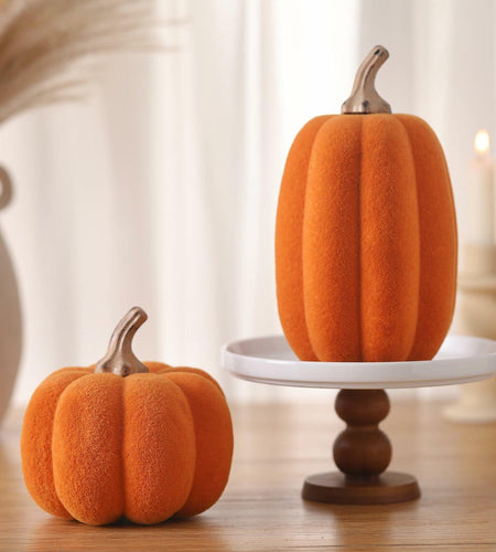 Vicenpal 2 Pcs Orange Foam Pumpkins Fall Thanksgiving Decor Flocked Velvet