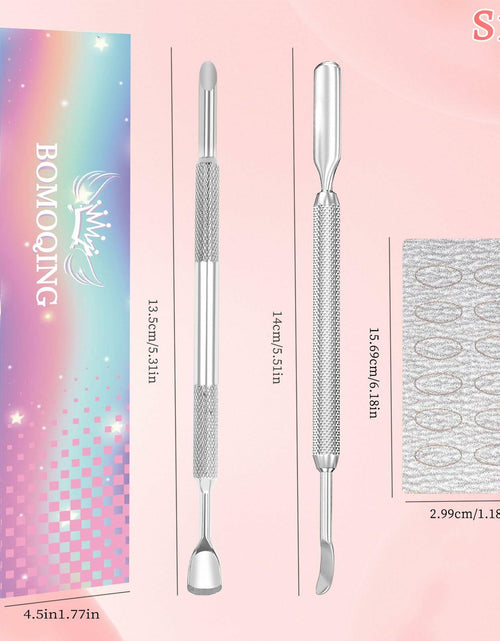 Load image into Gallery viewer, BOMOQING Cuticle Pusher 2PCS &amp; 60 Nail Sand Polishing Tablets Silver Kit
