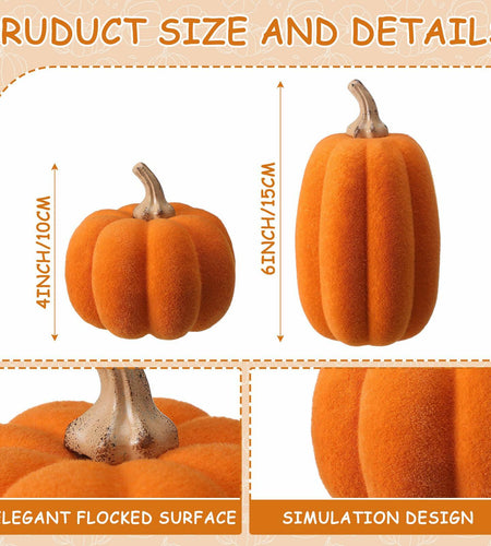 Vicenpal 2 Pcs Orange Foam Pumpkins Fall Thanksgiving Decor Flocked Velvet