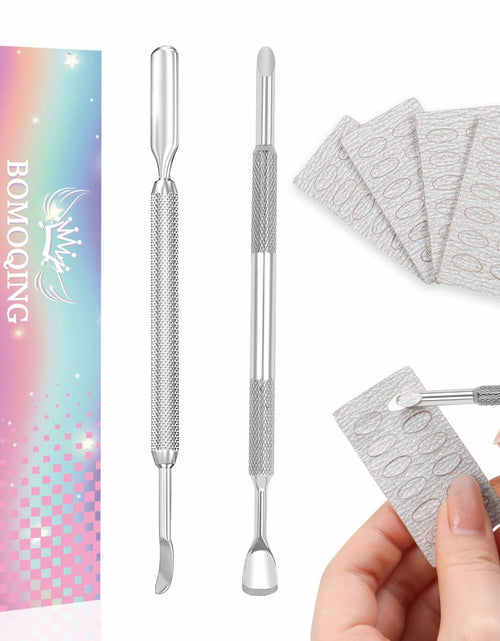 Load image into Gallery viewer, BOMOQING Cuticle Pusher 2PCS &amp; 60 Nail Sand Polishing Tablets Silver Kit
