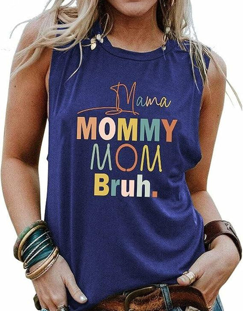 Load image into Gallery viewer, IEUGOH Women Mama Mommy Mom Bruh Tank Top Graphic Print Sleeveless Vest Blue L
