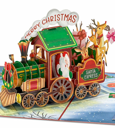 POPWOW Christmas Gingerbread Train 3D Pop Up Card 5x7 with Envelope