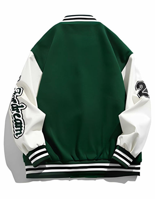 Load image into Gallery viewer, Crazyfire Mens Varsity Letterman Bomber Jacket Leather Sleeves Black Size S
