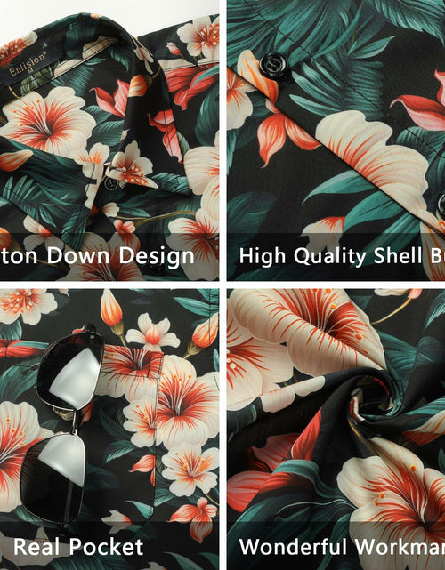 Load image into Gallery viewer, Enlision Men's Floral Hawaiian Shirt Short Sleeve Button-Down Black Size S

