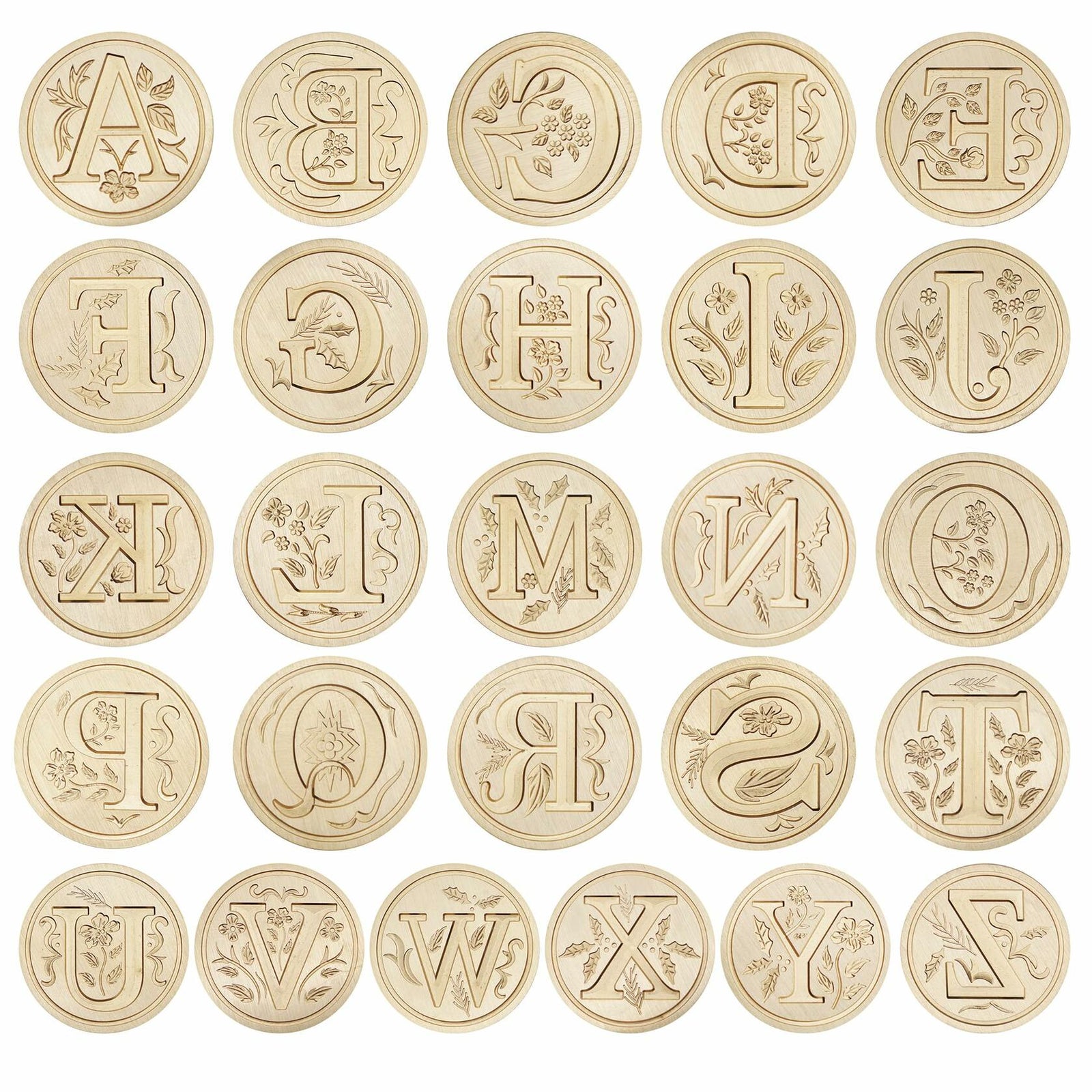 QINGNING Alphabet Brass Wax Seal Stamps with Wood Handles Color W