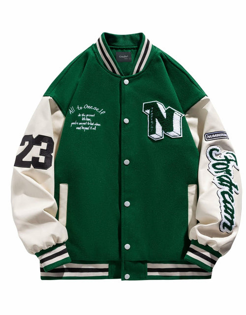 Load image into Gallery viewer, Crazyfire Mens Varsity Letterman Bomber Jacket Leather Sleeves Black Size S
