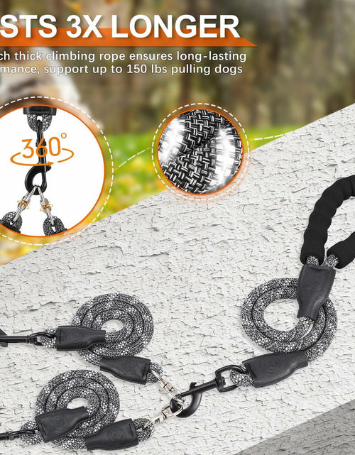 Load image into Gallery viewer, Mengbei Tribe Double Dog Leash Detachable 360° Swivel Reflective Grey Size L
