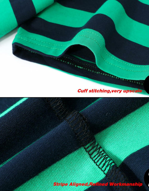 Load image into Gallery viewer, LEDING Stripes Men's Summer Cotton Short Sleeve Crew Neck T-Shirt Green&amp;Blue S
