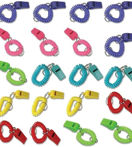 Vocoliday 24pcs Sport Whistle Bracelets with Keychain Plastic Halloween Birthday