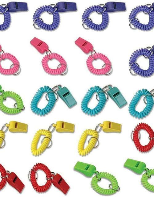 Load image into Gallery viewer, Vocoliday 24pcs Sport Whistle Bracelets with Keychain Plastic Halloween Birthday
