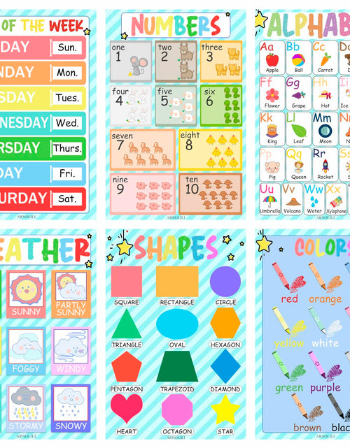 Load image into Gallery viewer, ARNOLILI Toddler Educational Canvas Posters 6 Pack ABC Numbers Shapes 12x18in
