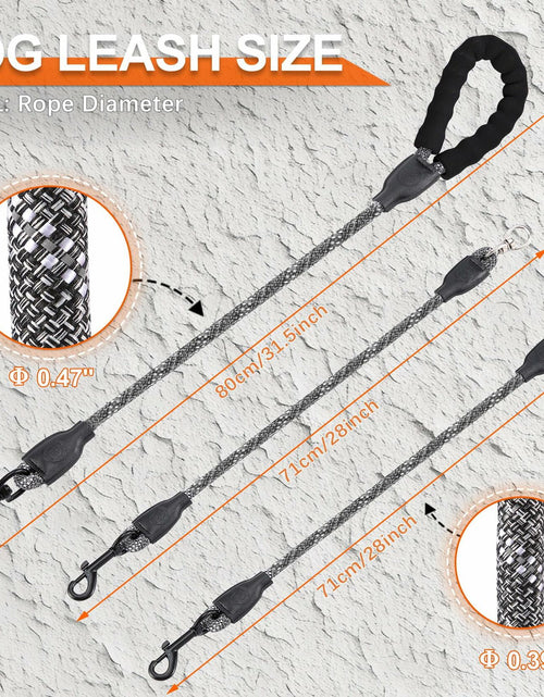 Load image into Gallery viewer, Mengbei Tribe Double Dog Leash Detachable 360° Swivel Reflective Grey Size L
