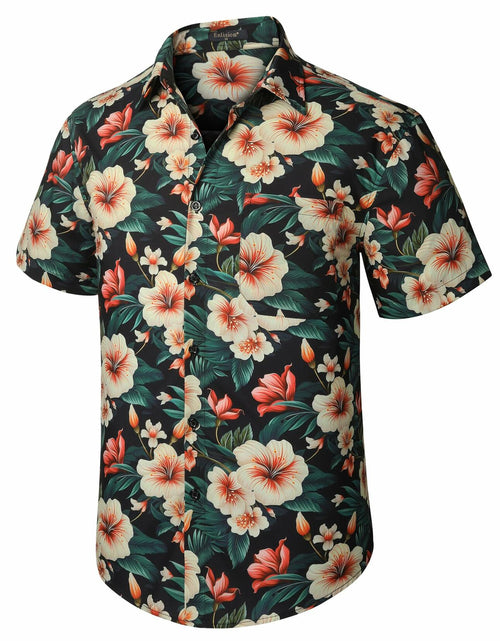 Load image into Gallery viewer, Enlision Men's Floral Hawaiian Shirt Short Sleeve Button-Down Black Size S
