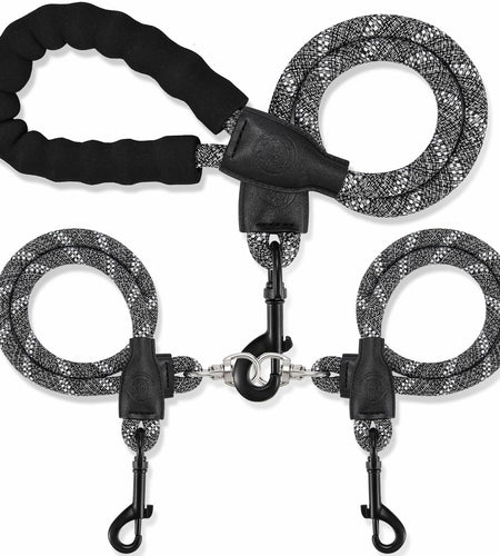 Mengbei Tribe Double Dog Leash Detachable 360° Swivel Reflective Grey Size L