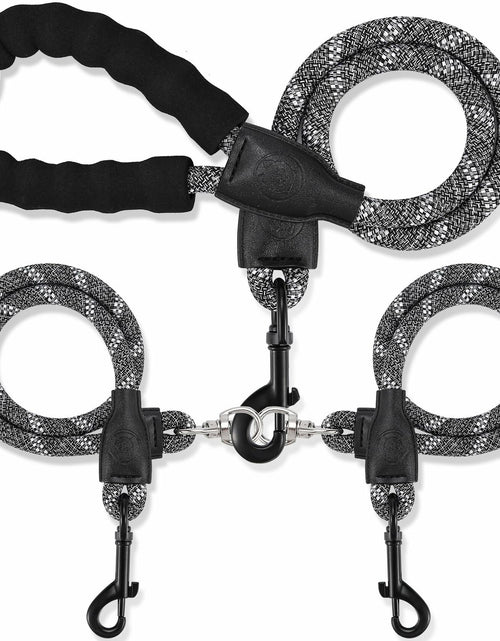 Load image into Gallery viewer, Mengbei Tribe Double Dog Leash Detachable 360° Swivel Reflective Grey Size L
