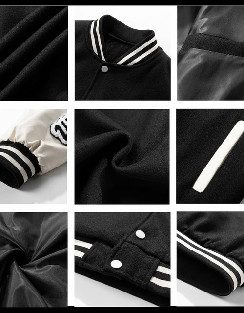 Load image into Gallery viewer, Crazyfire Mens Varsity Letterman Bomber Jacket Leather Sleeves Black Size S
