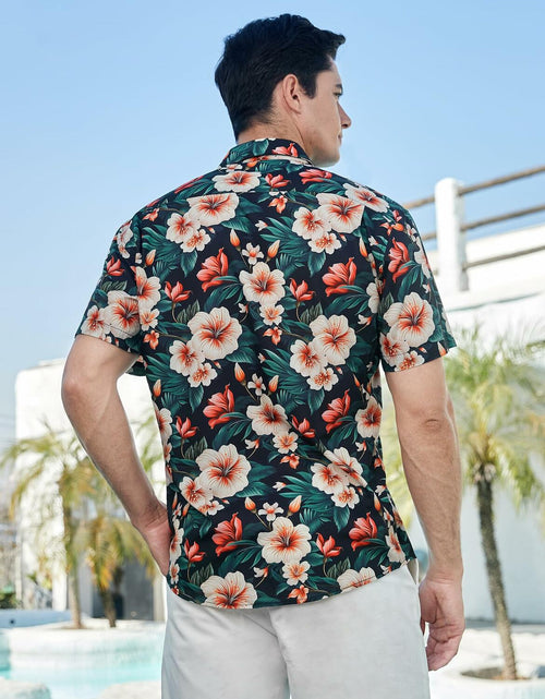 Load image into Gallery viewer, Enlision Men's Floral Hawaiian Shirt Short Sleeve Button-Down Black Size S
