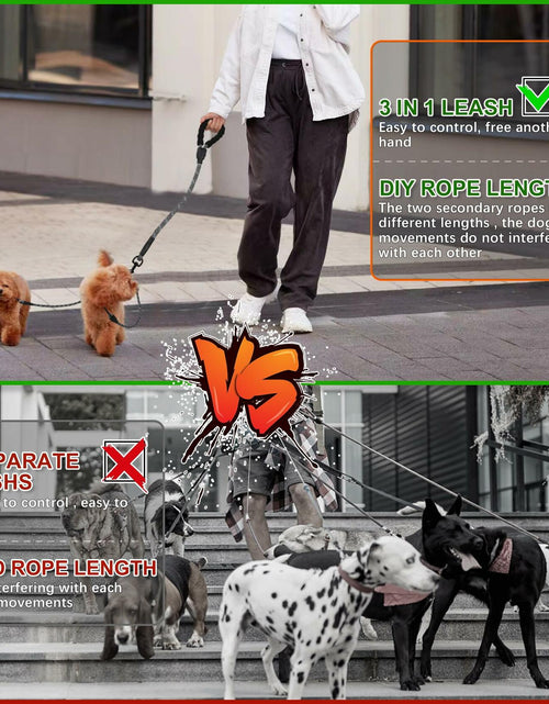 Load image into Gallery viewer, Mengbei Tribe Double Dog Leash Detachable 360° Swivel Reflective Grey Size L
