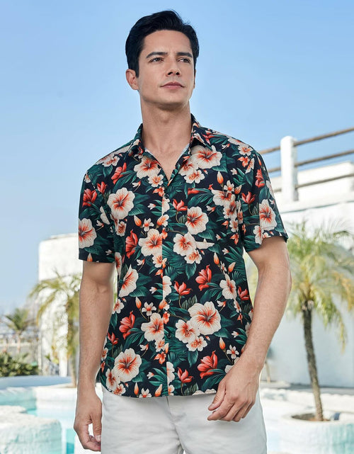 Load image into Gallery viewer, Enlision Men's Floral Hawaiian Shirt Short Sleeve Button-Down Black Size S
