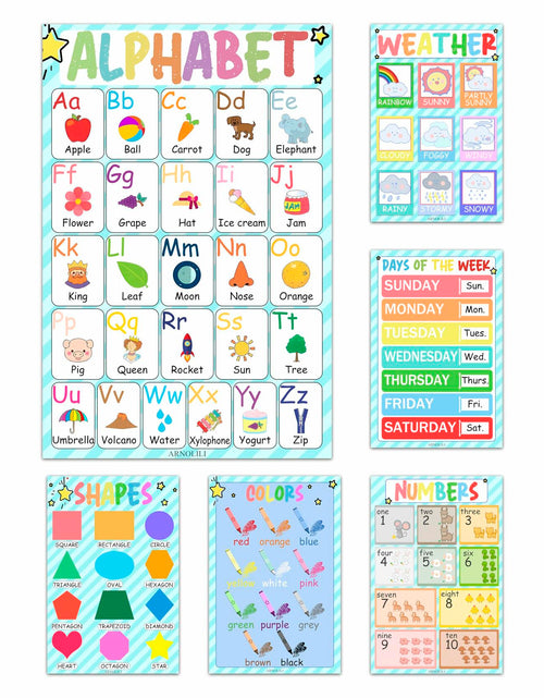 Load image into Gallery viewer, ARNOLILI Toddler Educational Canvas Posters 6 Pack ABC Numbers Shapes 12x18in
