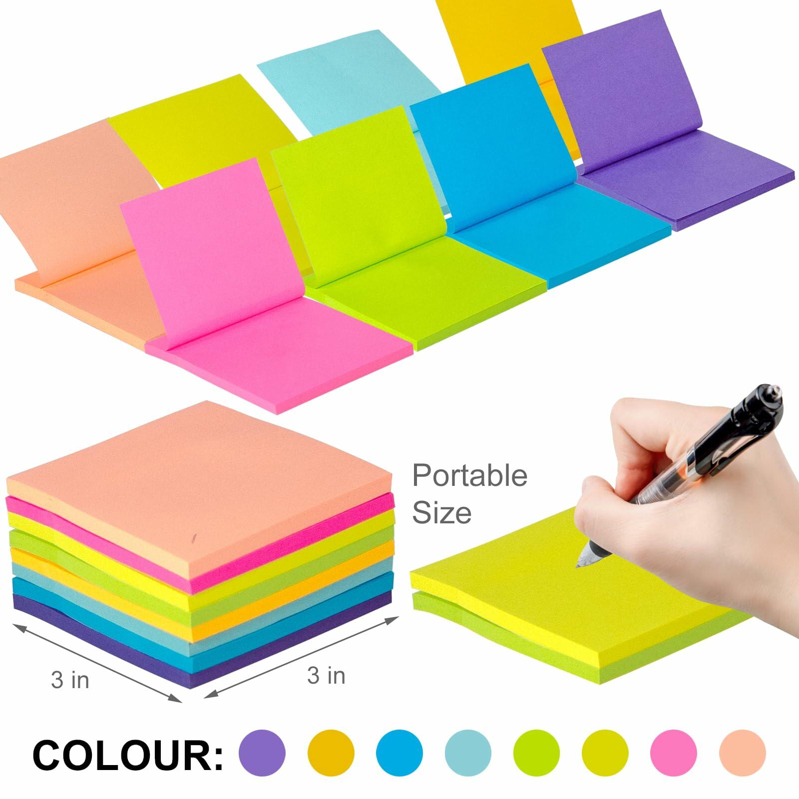 Yamlnke Sticky Notes 3x3in Self-Stick Pads 8 Bright Colors 18 Pads